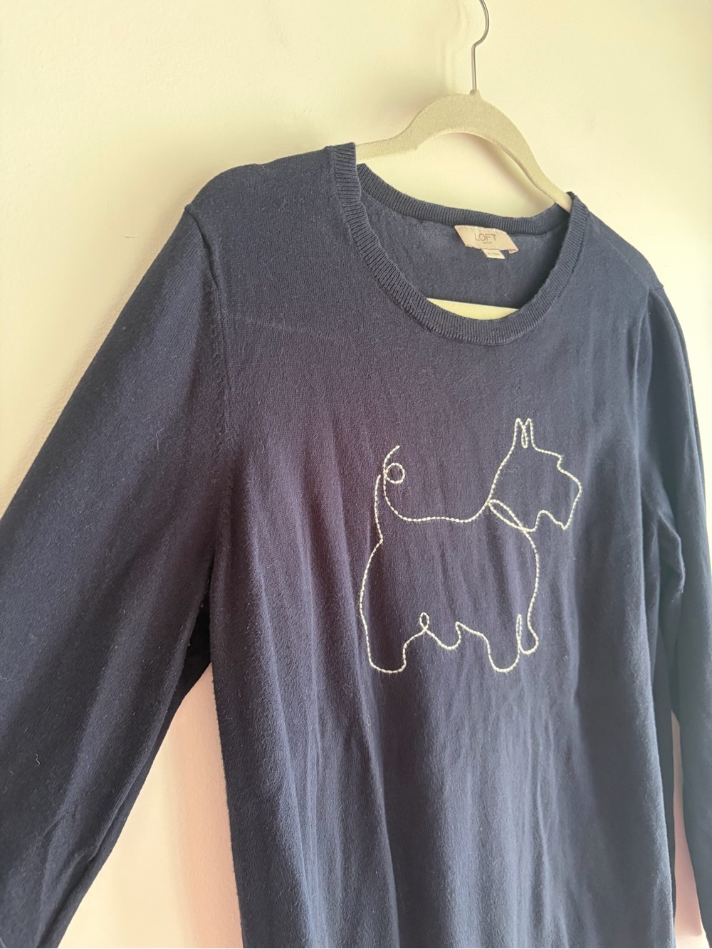 Loft 100% Cotton Navy Blue Scottie Dog Embroidered Sweater Size XL - Picture 2 of 7